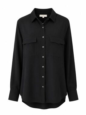 LOFT Black Long Sleeve Utility Button Down Blouse Large